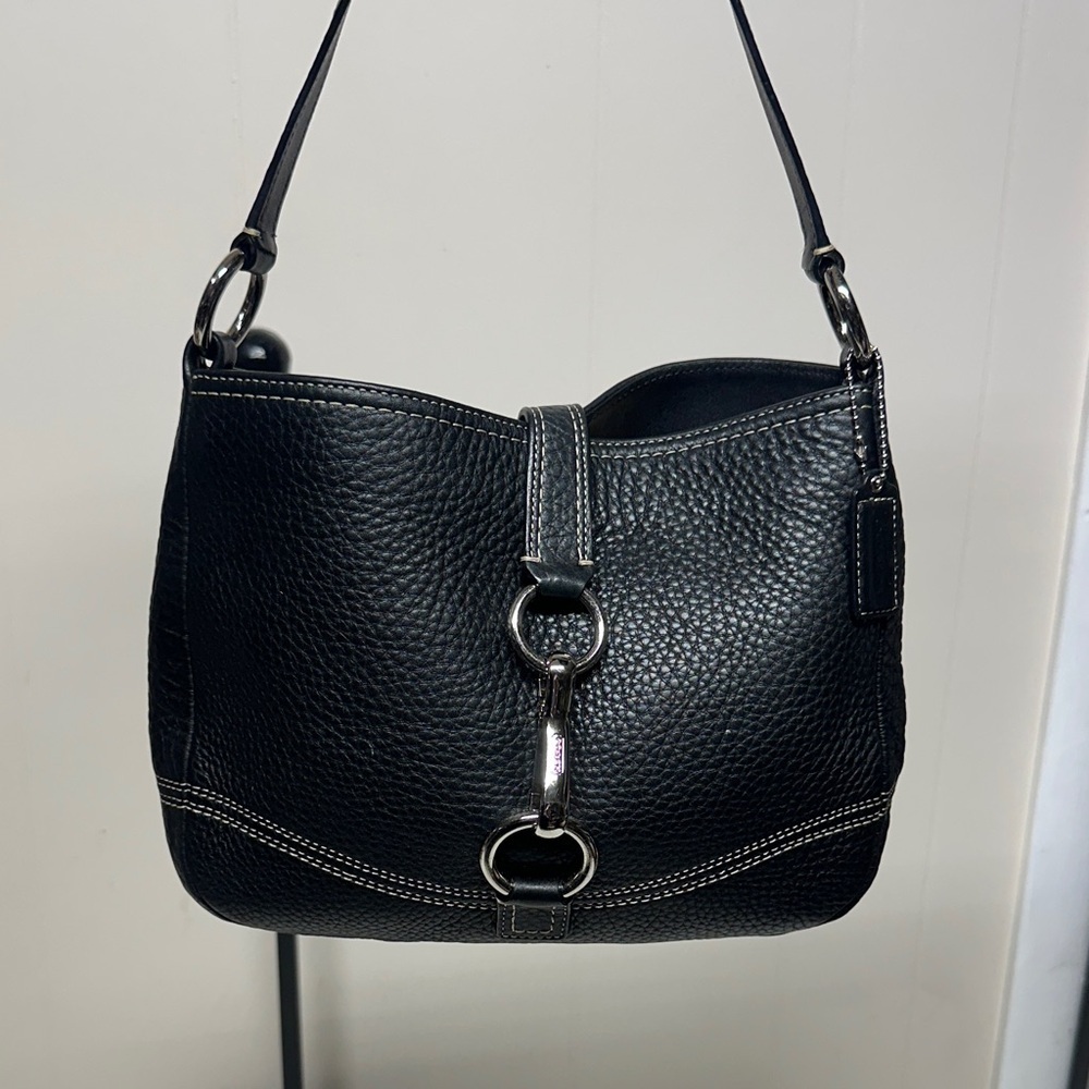 Coach Black Pebbled Leather Shoulder Bag with Silver Hardware